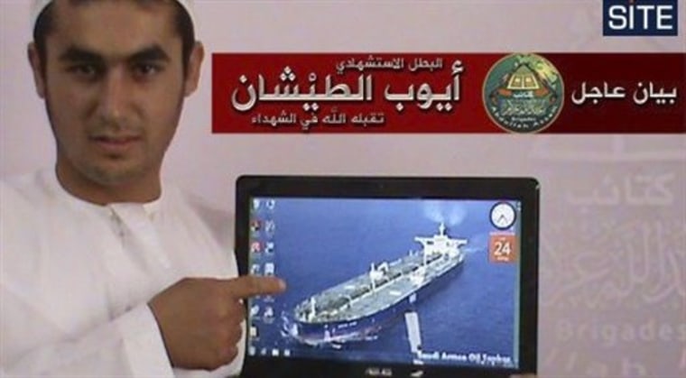 This image provided by the SITE Intelligence group shows Ayyub al-Taishan, who the Brigades of Abdullah Azzam claim was the suicide bomber who attacked the oil tanker M. Star in the Straits of Hormuz on July 28, 2010. 